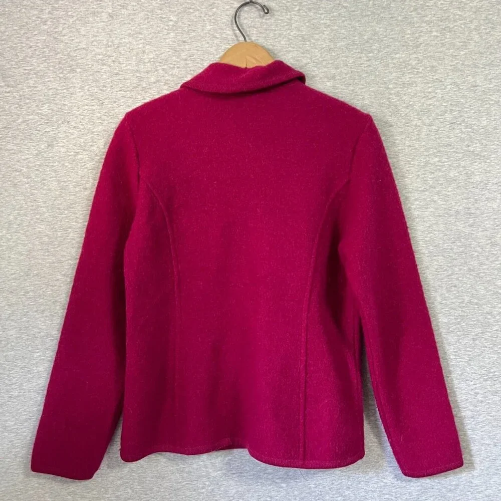 Appleseeds Cardigan Jacket Womens Small Pink Fushia Boiled Wool Cozy Prep Barbie